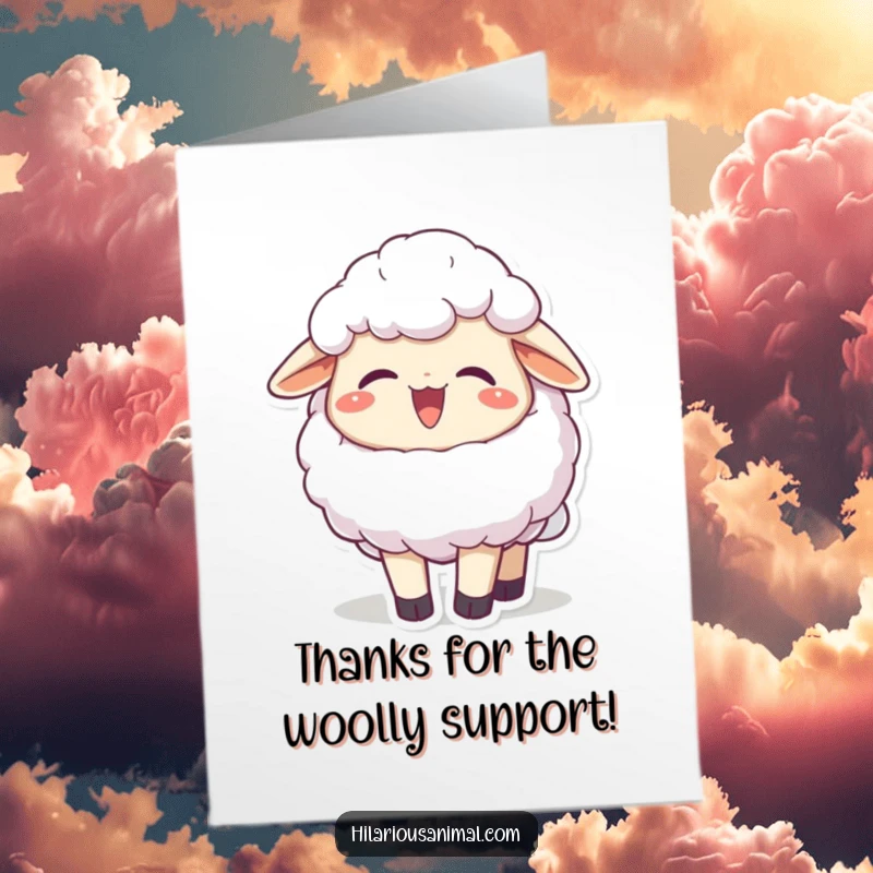 Funny Free Printable Thank You Card: A joyful sheep chuckling with head back, a perfect DIY gift.