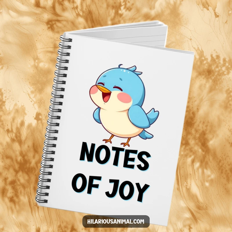 Funny Blue Bird Chirping Notebook - A journal with a cheerful blue bird tilting its head back and singing joyfully, ideal for note-taking.