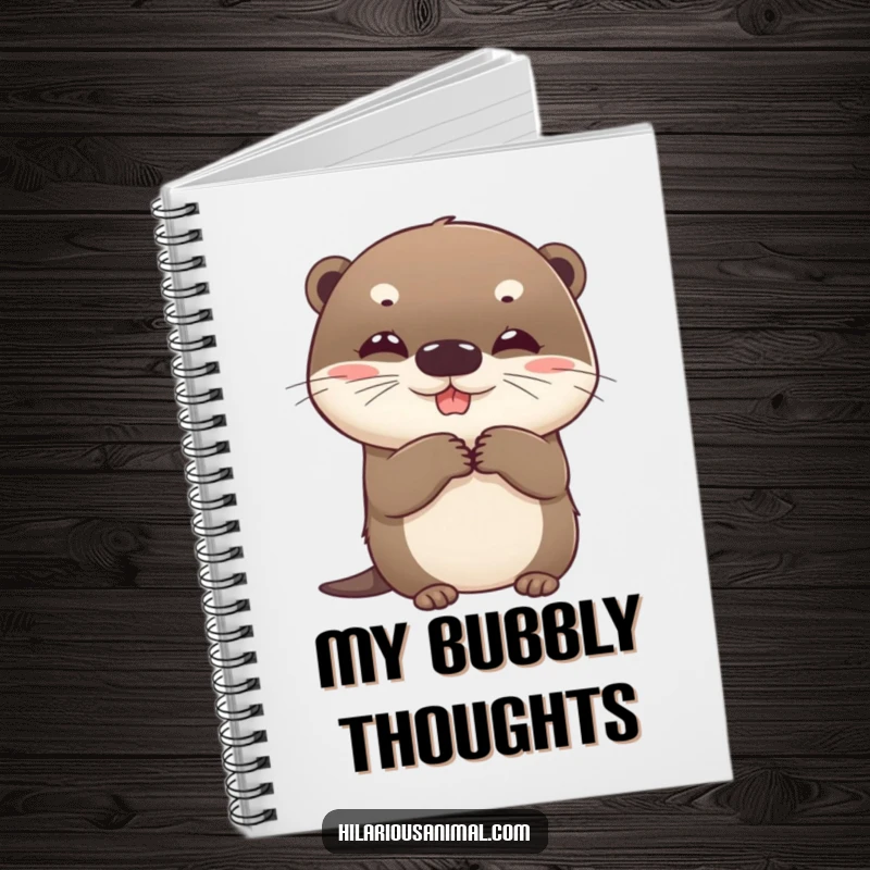 Funny otter notebook, journal with a beaming round cub clutching sides with suppressed giggles, ideal for note-taking.