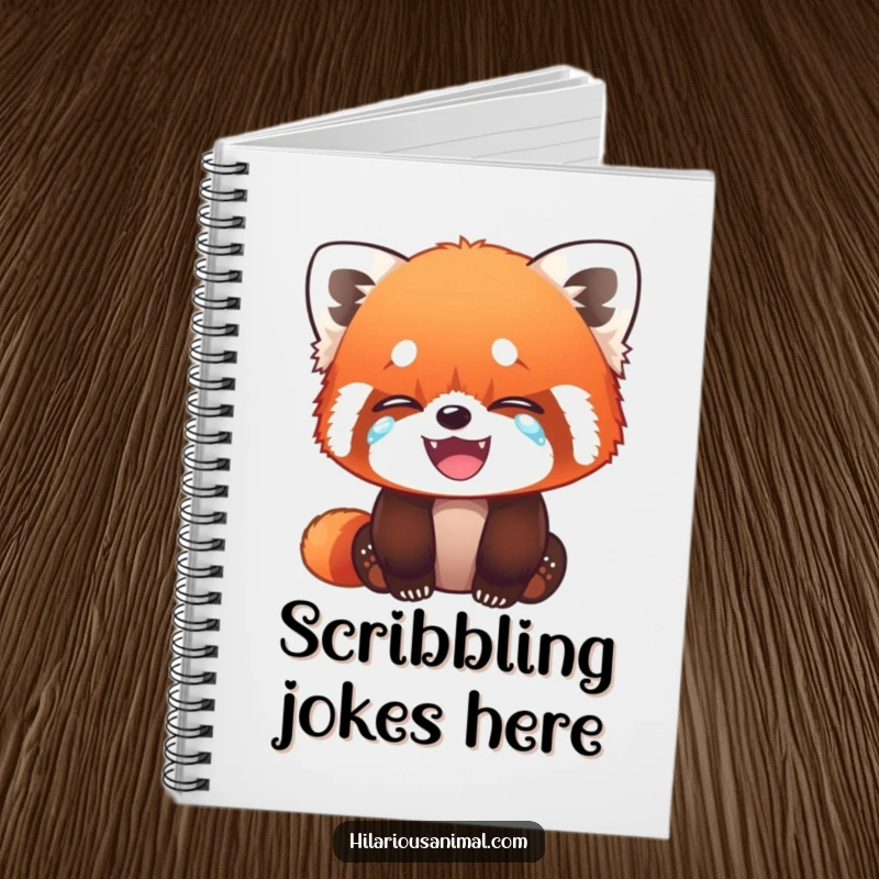 Funny Red Panda Cub Notebook - A humorous journal with a red panda cub wiping tears of laughter, perfect for jotting down funny thoughts.