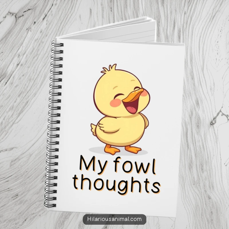 Funny duckling notebook, journal with a cheerful bird laughing heartily, ideal for note-taking and creative writing.