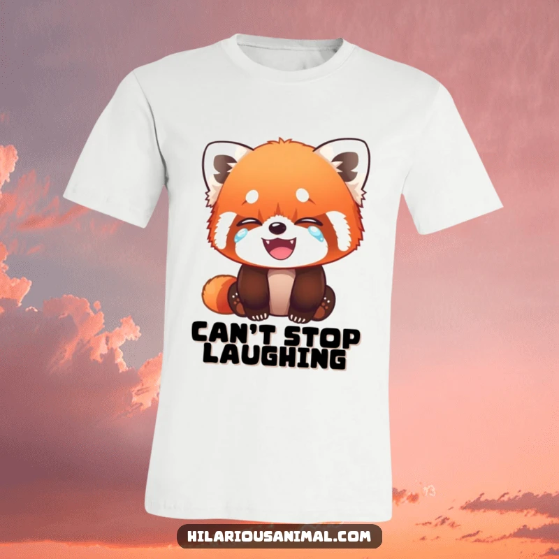 Funny Red Panda Cub T-Shirt - A cute cub wiping away tears of laughter, radiating comedic joy and playful spirit.