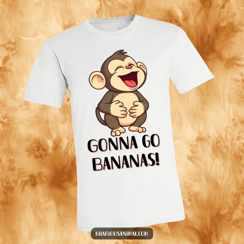 Funny monkey t-shirt, a silly character holding its belly, roaring with laughter, bringing infectious primate joy and humor to your wardrobe.