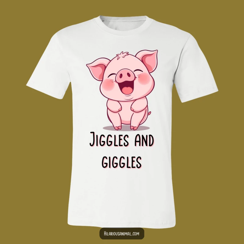 Funny Piglet Guffawing T-Shirt - Jiggling Pink Piggy Tee Gift
