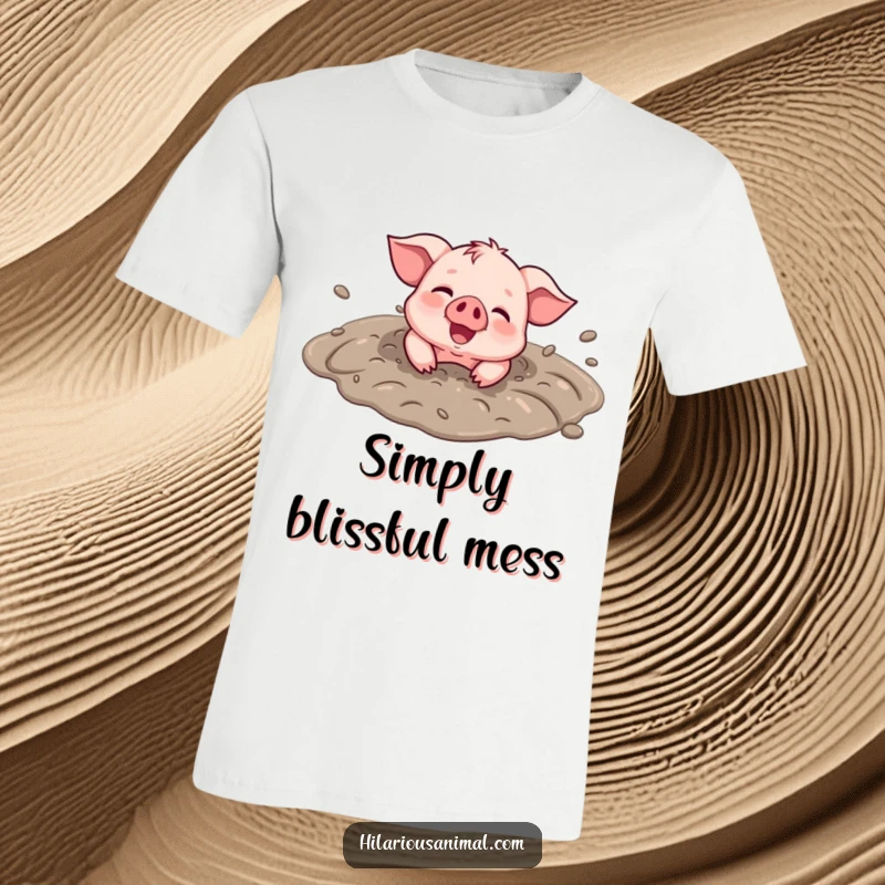 Funny Piglet Mud Puddle T-Shirt - A joyful piglet smiling as it rolls in a mud puddle, covered in dirt and pure happiness.