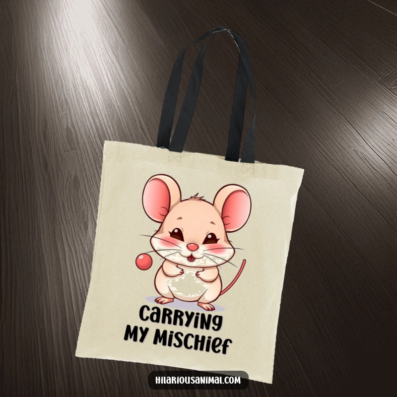 Funny Mouse Raspberry Tote Bag - A durable tote featuring a tiny mouse blowing a raspberry with a mischievous grin, ideal for cheeky errands.