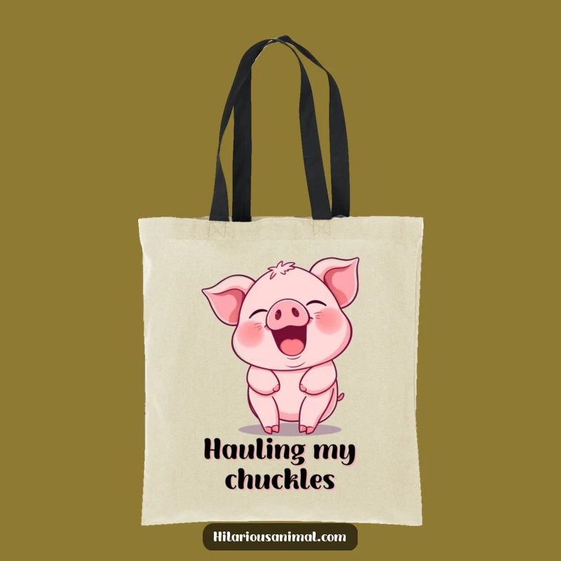 Funny Piglet Guffawing Tote Bag - Jiggling Pink Piggy Carryall Gift